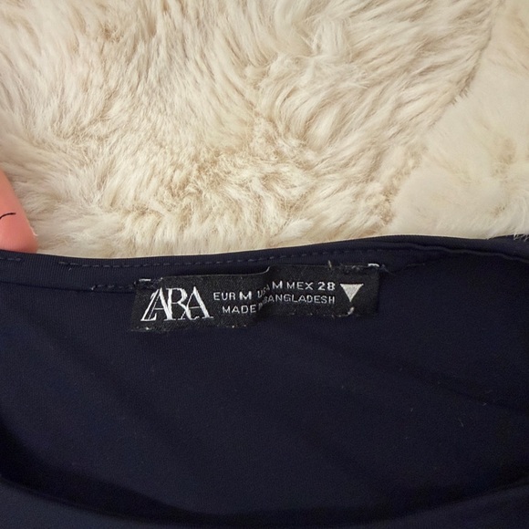 Zara Navy Long Sleeve Crew Neck Top - Picture 2 of 2